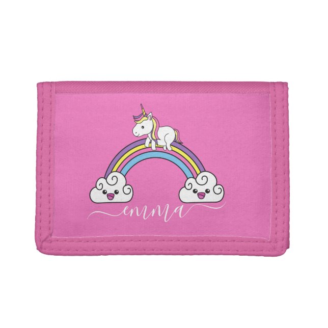 Cute Rainbow Unicorn Personalized Name  Trifold Wallet (Front)