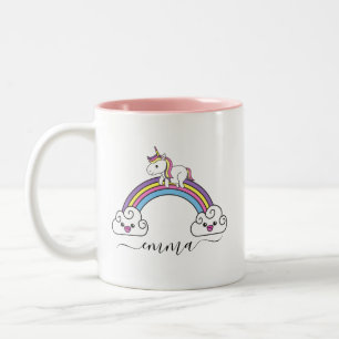 Cute Rainbow Unicorn Personalized Name Two-Tone Coffee Mug