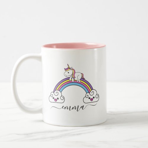 Cute Rainbow Unicorn Personalized Name  Two_Tone Coffee Mug