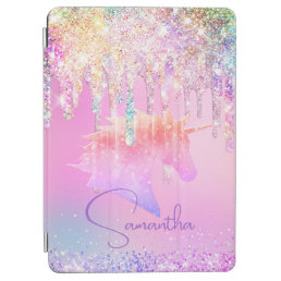 Cute Rainbow unicorn pink Glitter Drips monogram iPad Air Cover