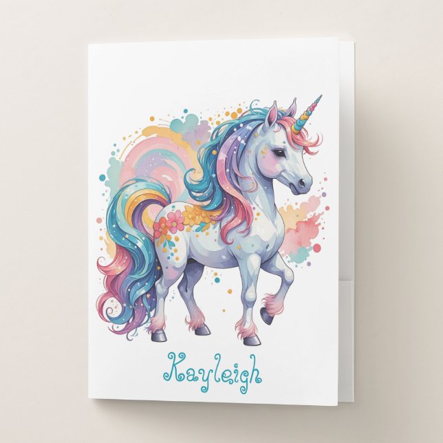 Cute Rainbow Unicorn Pocket Folder (Front)
