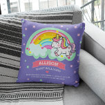 Cute Rainbow Unicorn Purple Birth Stats Throw Pillow at Zazzle