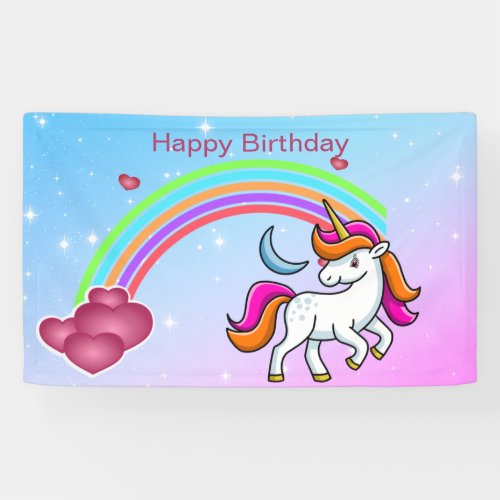 Cute Rainbow Unicorn Rainbow Birthday Banner