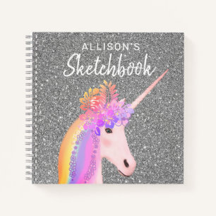 Cute Rainbow Unicorn Sketchbook Script Name Notebook