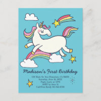 Cute Rainbow Unicorn Stars Birthday Invitation