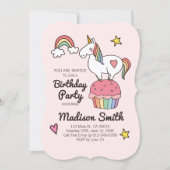 Cute Rainbow Unicorn Stars Hearts Birthday Party Invitation (Front)