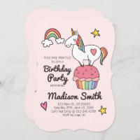 Cute Rainbow Unicorn Stars Hearts Birthday Party Invitation