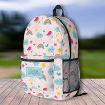 Cute Rainbow Unicorn Stars, Personalized Kids Name Printed Backpack<br><div class="desc">Super fun, cute backpack featuring a rainbow, unicorn, star pattern and your child's name. Add an extra bonus line of text - phone number, team name, saying, etc. - or delete. Roomy enough for books, computer, sports gear and more - or use as a travel or sleepover bag too. Whimsical...</div>