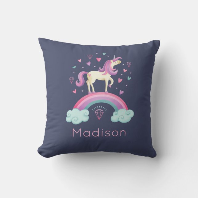 Cute Rainbow Unicorn Throw Pillow (Front)
