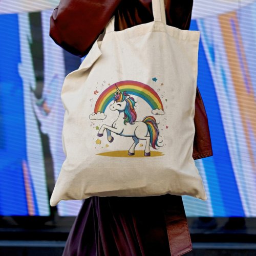Cute rainbow unicorn tote bag 