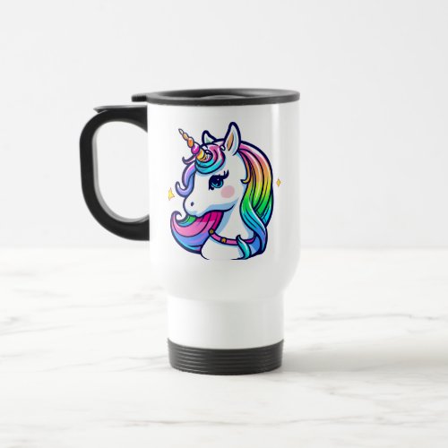 Cute rainbow unicorn travel mug