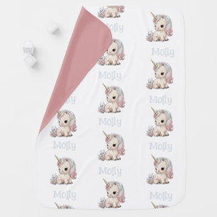 Cute rainbow unicorn typography personalized name baby blanket