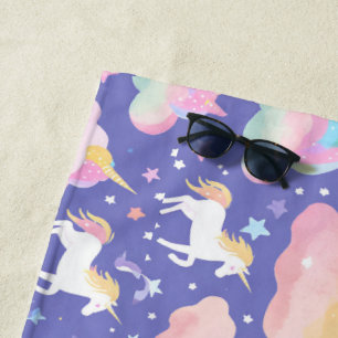 cute Rainbow unicorn unicorn birthday purple kids Beach Towel
