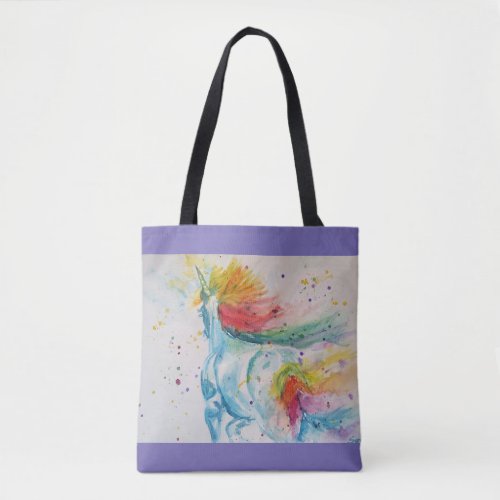 Cute Rainbow Unicorn Watercolor Grocery Tote Bag