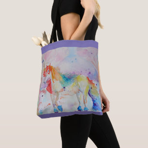 Cute Rainbow Unicorn Watercolor Grocery Tote Bag