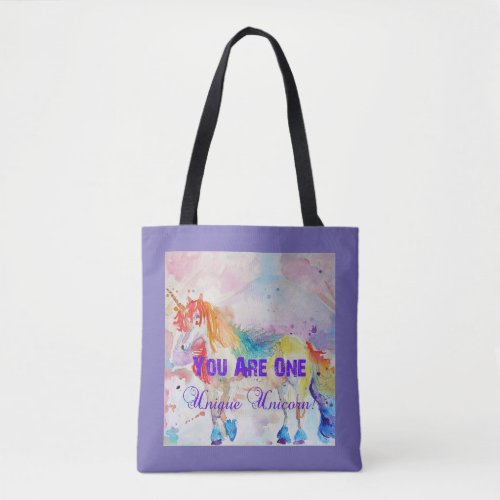 Cute Rainbow Unicorn Watercolor Grocery Tote Bag
