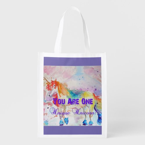 Cute Rainbow Unicorn Watercolour Grocery Tote Bag