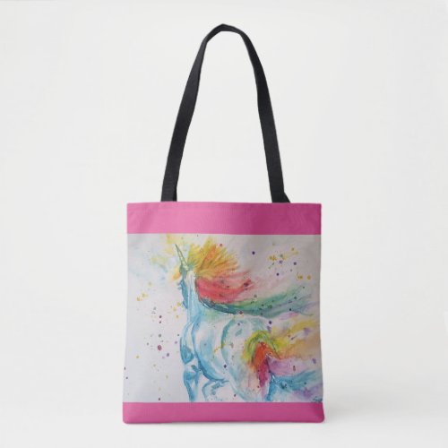 Cute Rainbow Unicorn Watercolour Grocery Tote Bag