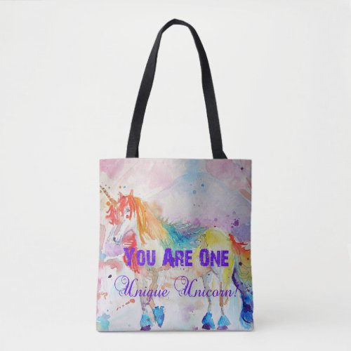 Cute Rainbow Unicorn Watercolour Grocery Tote Bag