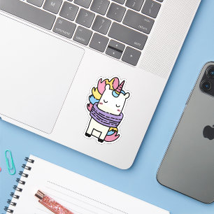 Cute Rainbow Unicorn Winter Scarf Laptop Bottle Sticker