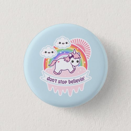 Cute Rainbow Unicorn with Clouds Button