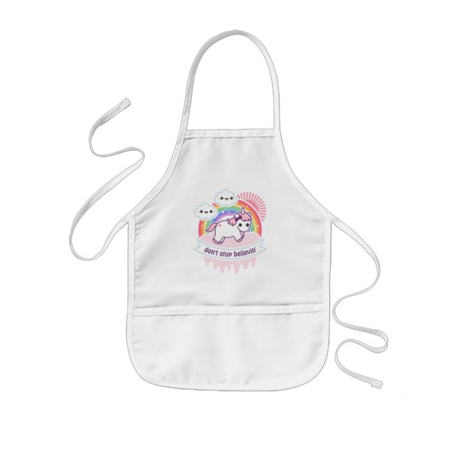 Cute Rainbow Unicorn with Clouds Kids' Apron (Front)