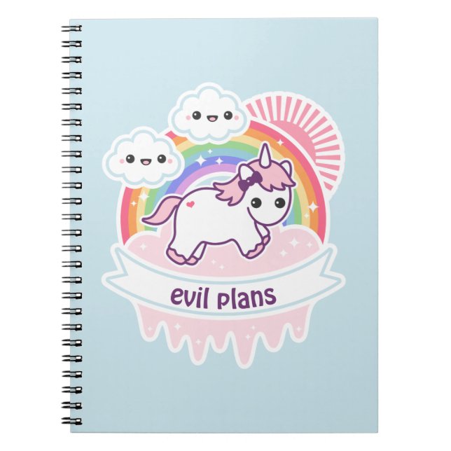 Cute Rainbow Unicorn with Clouds Notebook (Front)
