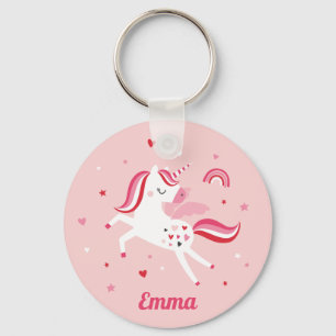 Cute rainbow unicorn with hearts and stars pink keychain
