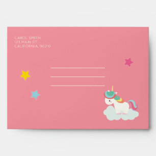 Cute Rainbow Unicorn with Stars. Birthday. Envelope