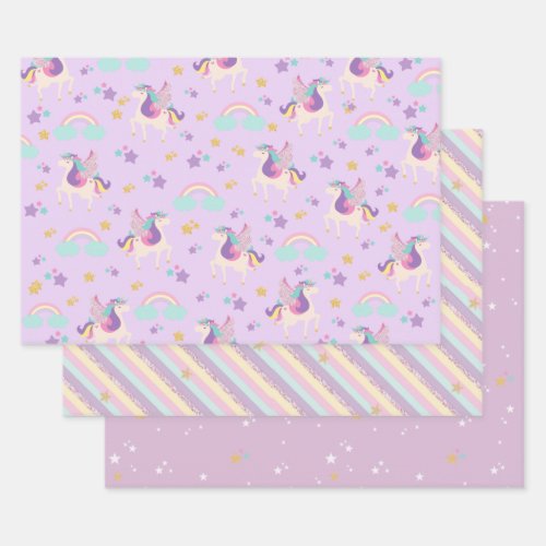 Cute Rainbow Unicorn Wrapping Paper Sheet Set