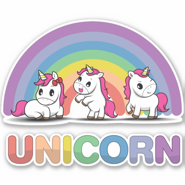 Cute Rainbow Unicorns Sticker (Front)