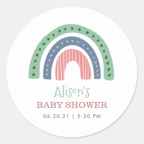 Cute Rainbow Virtual Baby Shower Classic Round Sticker