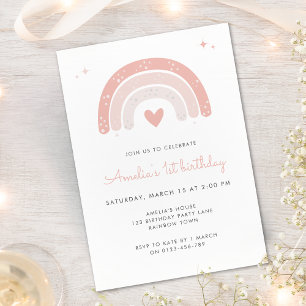 Cute Rainbow Watercolor 1st Birthday Invitation