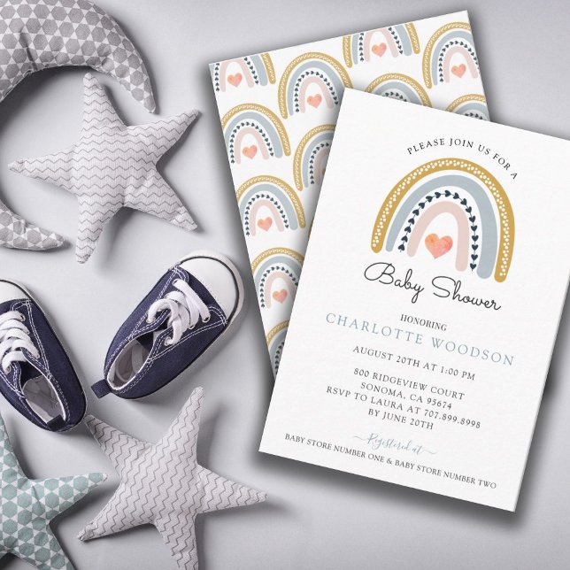 Cute Rainbow Watercolor Boy Baby Shower Invitation (Creator Uploaded)