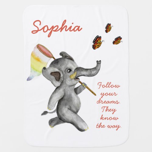 Cute Rainbow Watercolor Safari Elephant Nursery Baby Blanket