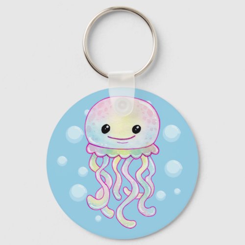 Cute Rainbow Watercolour Jellyfish Keychain