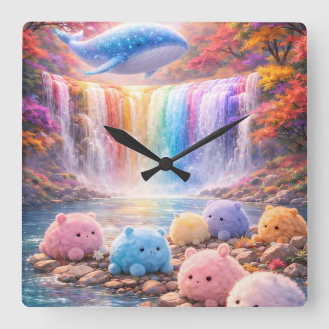 Cute Rainbow Waterfall Kids Wall Clock Decor (Front)