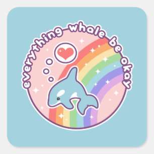 Cute Rainbow Whale Square Sticker