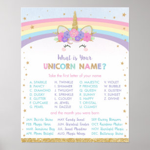 Cute Rainbow What is Your Unicorn Name Game Sign