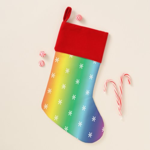 Cute rainbow white snowflakes pattern modern christmas stocking