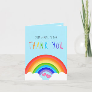 Cute Rainbow With Clouds and Hearts Colorful Thank You Card