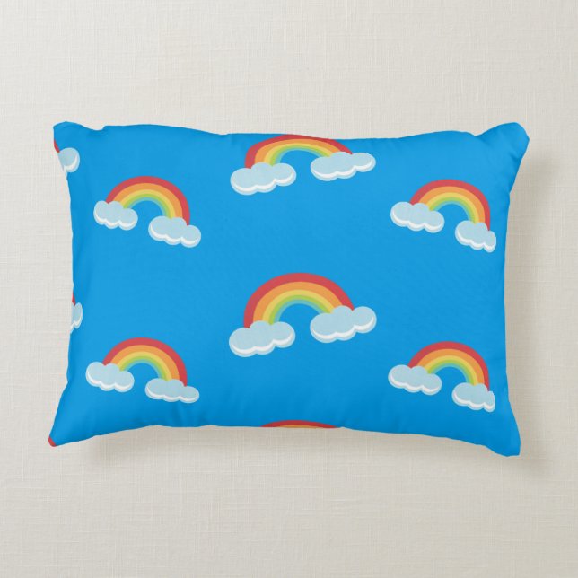 Cute Rainbow with Clouds Pattern Accent Pillow (Back)
