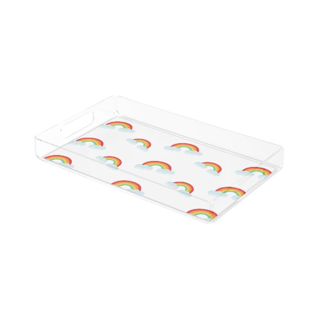 Cute Rainbow with Clouds Pattern Acrylic Tray (Angled)