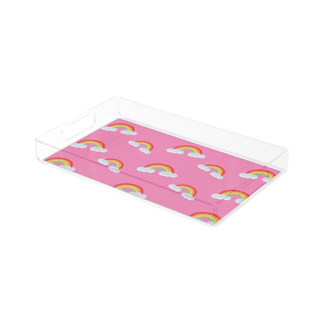 Cute Rainbow with Clouds Pattern Acrylic Tray (Angled)