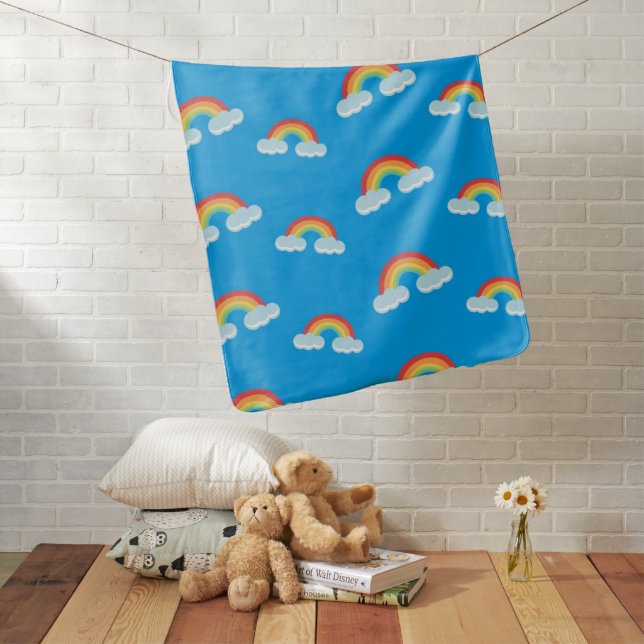 Cute Rainbow with Clouds Pattern Baby Blanket (In Situ)