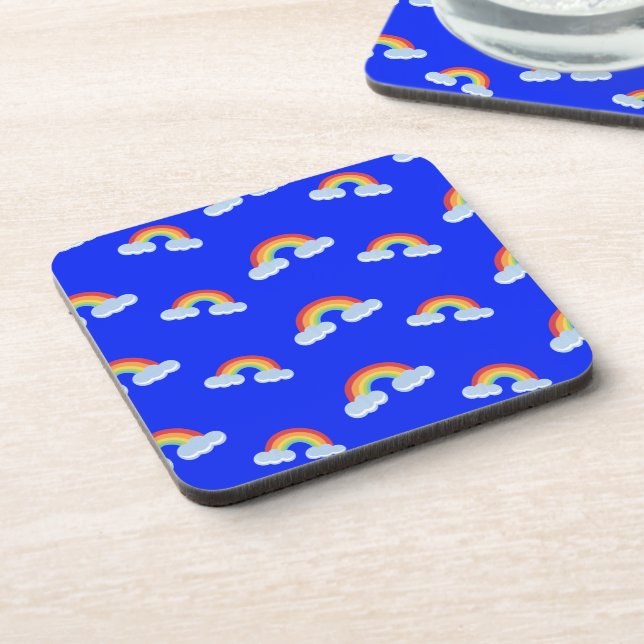 Cute Rainbow with Clouds Pattern Beverage Coaster (Left Side)