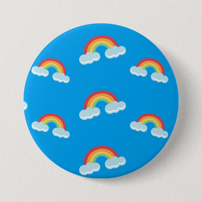 Cute Rainbow with Clouds Pattern Button (Front)