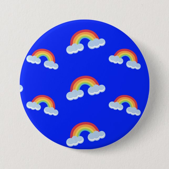 Cute Rainbow with Clouds Pattern Button (Front)