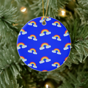Cute Rainbow with Clouds Pattern Ceramic Ornament
