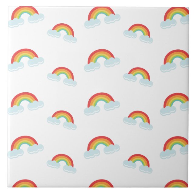 Cute Rainbow with Clouds Pattern Ceramic Tile (Front)